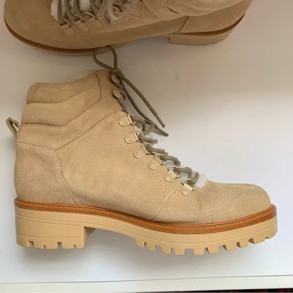 MARC FISHER Mallie Lace Up Hiker Boots Beige Sz 8.5M