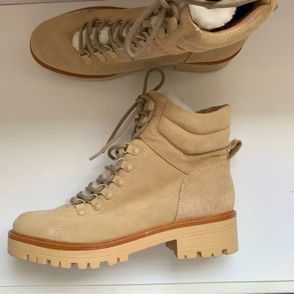 MARC FISHER Mallie Lace Up Hiker Boots Beige Sz 8.5M