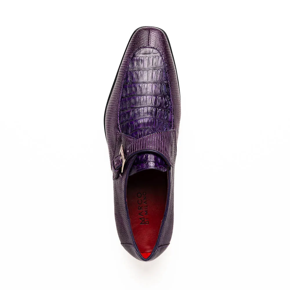 Marco Di Milano Toluca Purple Crocodile & Lizard Monk Strap Dress Shoes