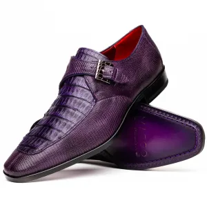Marco Di Milano Toluca Purple Crocodile & Lizard Monk Strap Dress Shoes