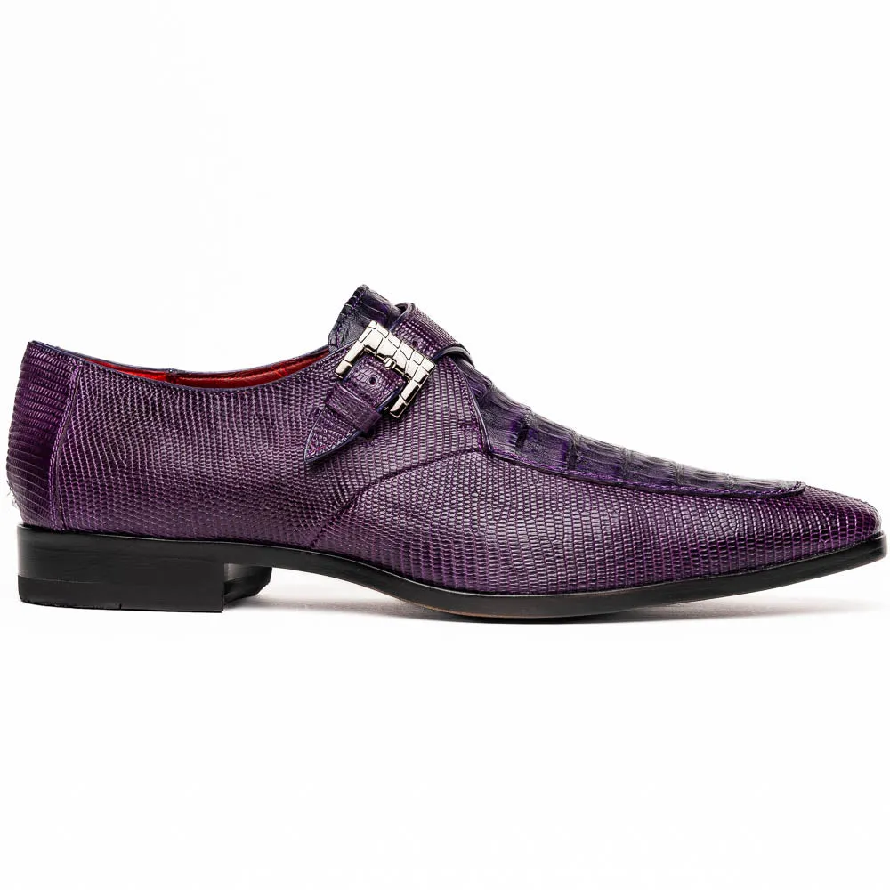 Marco Di Milano Toluca Purple Crocodile & Lizard Monk Strap Dress Shoes