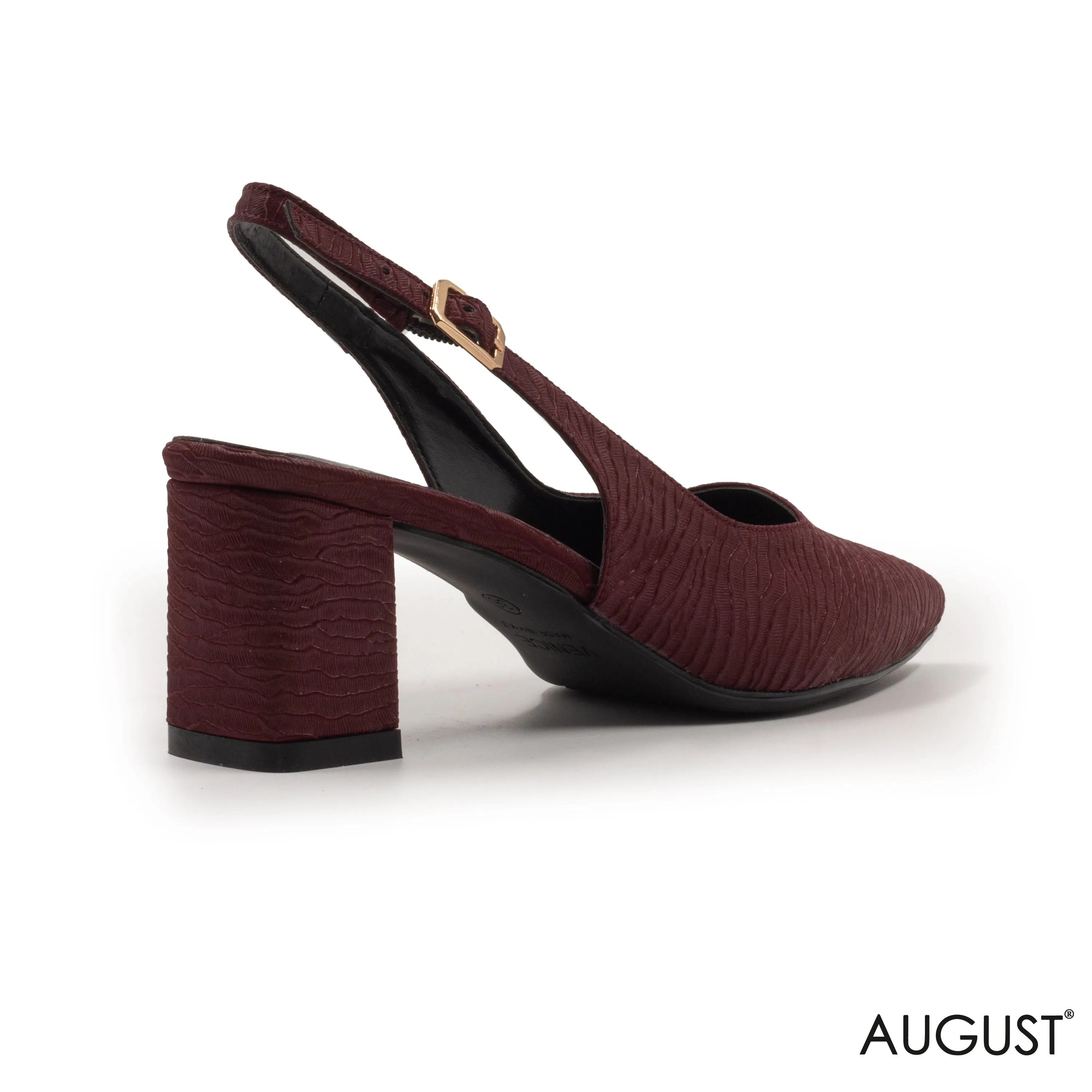 MAROON SLINGBACK MED-HEEL WITH BUCKEL