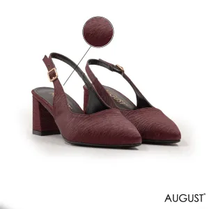 MAROON SLINGBACK MED-HEEL WITH BUCKEL