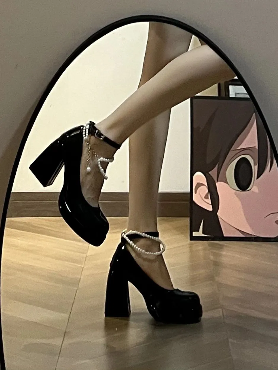 Mary Jane-300 Pearl Strap Patent Leather High Heels