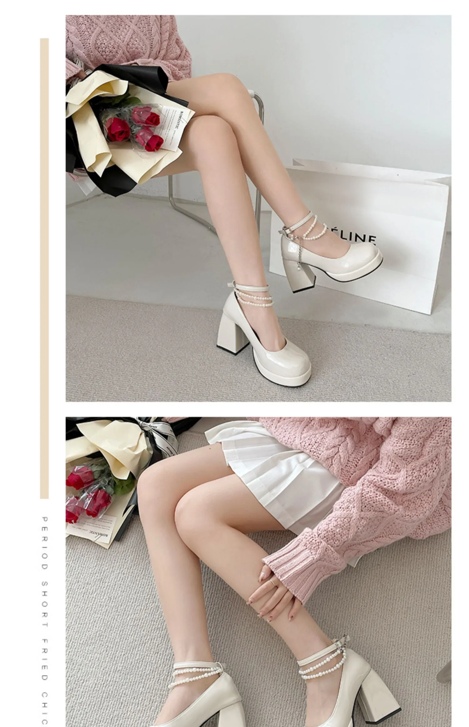 Mary Jane-300 Pearl Strap Patent Leather High Heels