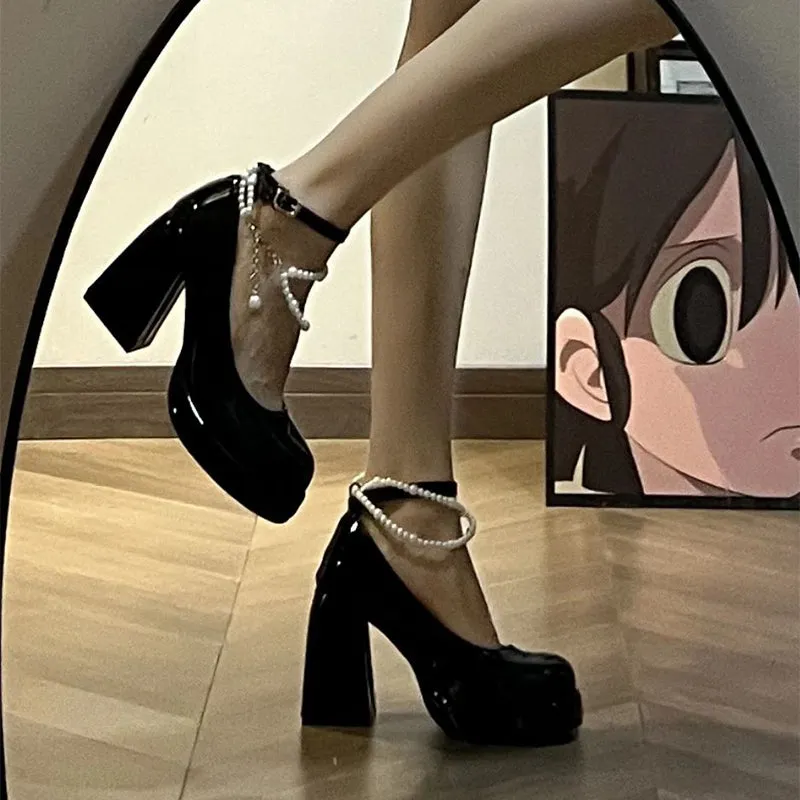 Mary Jane-300 Pearl Strap Patent Leather High Heels