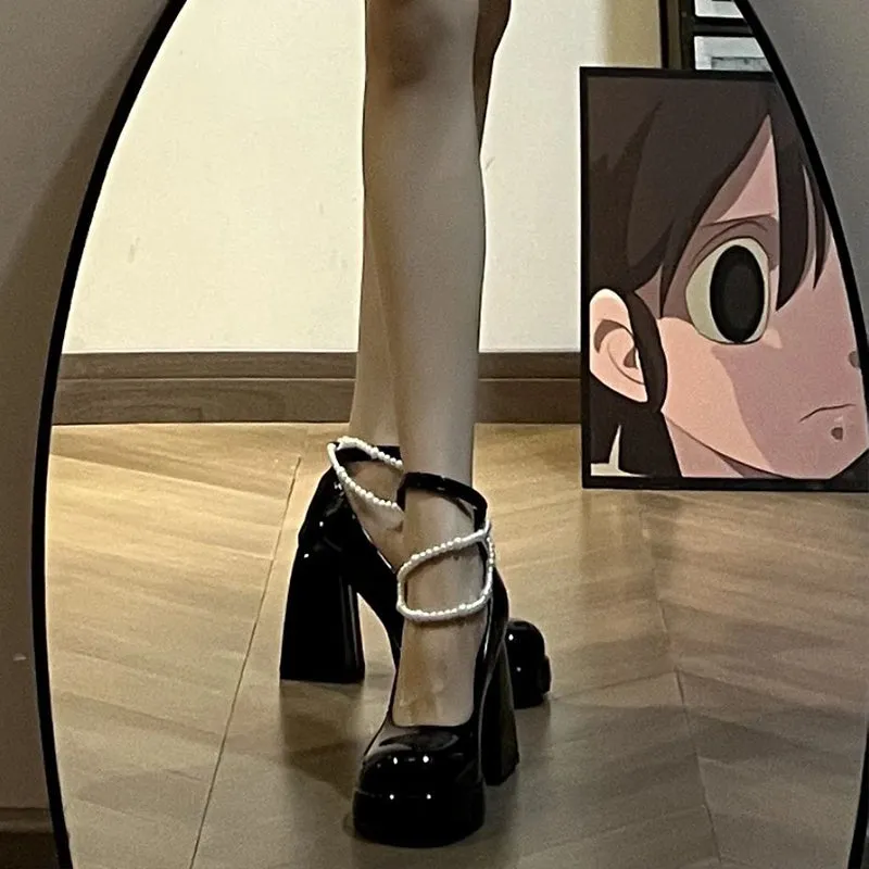 Mary Jane-300 Pearl Strap Patent Leather High Heels