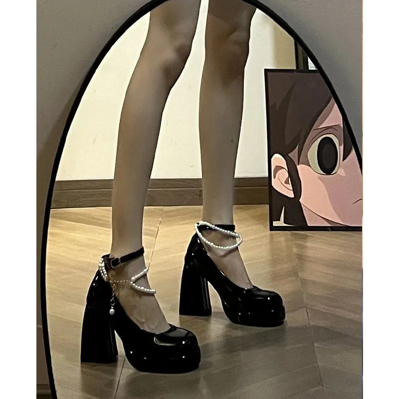 Mary Jane-300 Pearl Strap Patent Leather High Heels