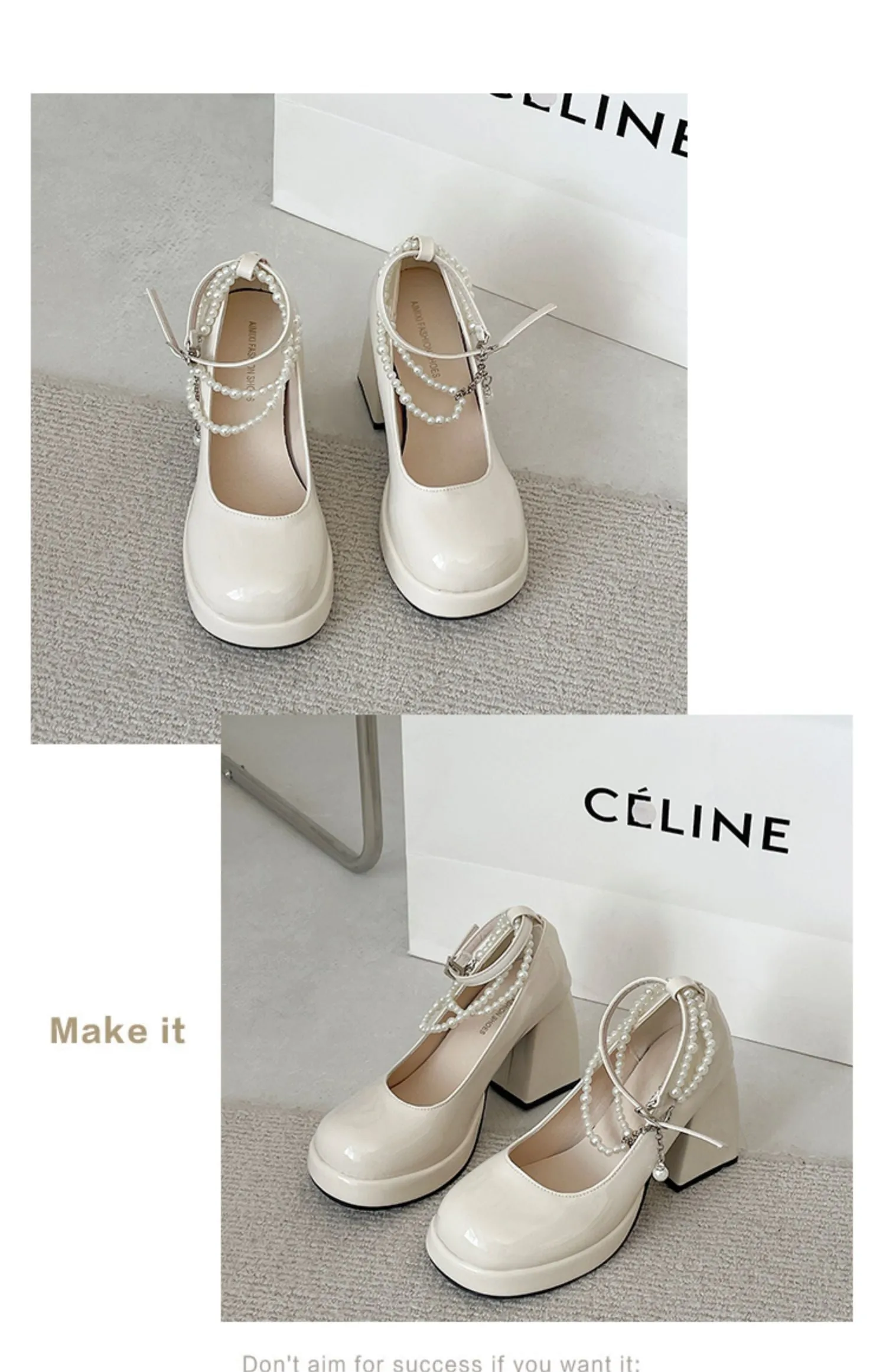 Mary Jane-300 Pearl Strap Patent Leather High Heels