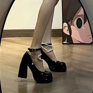Mary Jane-300 Pearl Strap Patent Leather High Heels