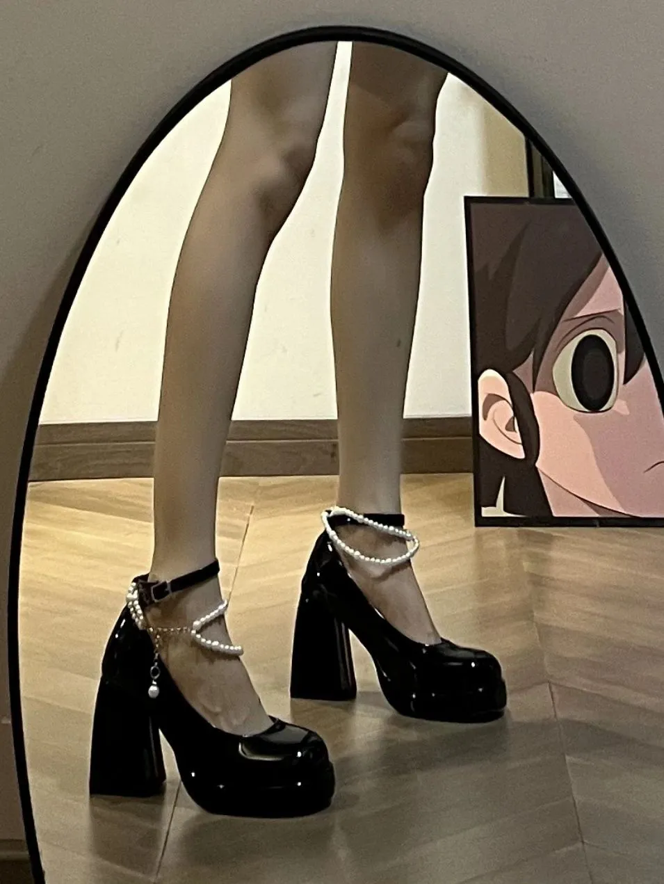 Mary Jane-300 Pearl Strap Patent Leather High Heels