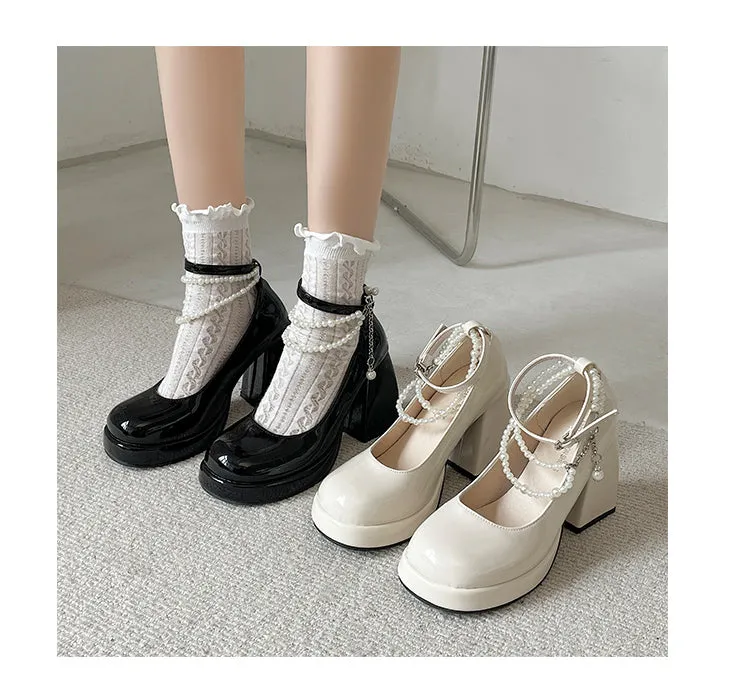 Mary Jane-300 Pearl Strap Patent Leather High Heels