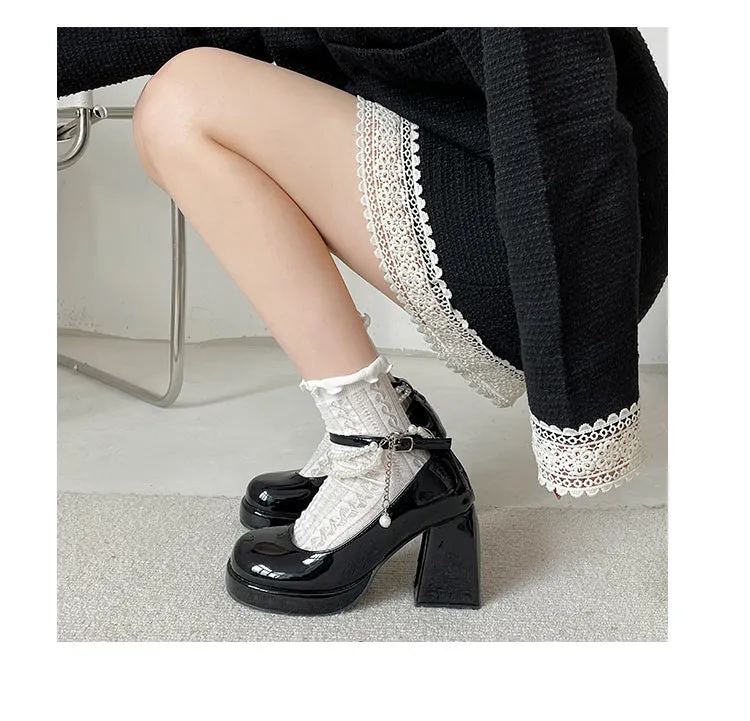 Mary Jane-300 Pearl Strap Patent Leather High Heels
