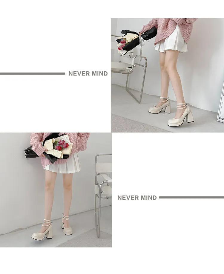 Mary Jane-300 Pearl Strap Patent Leather High Heels
