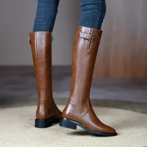 Mason | Women’s Retro Knee-High Boots – Chunky Heel Square Toe Style