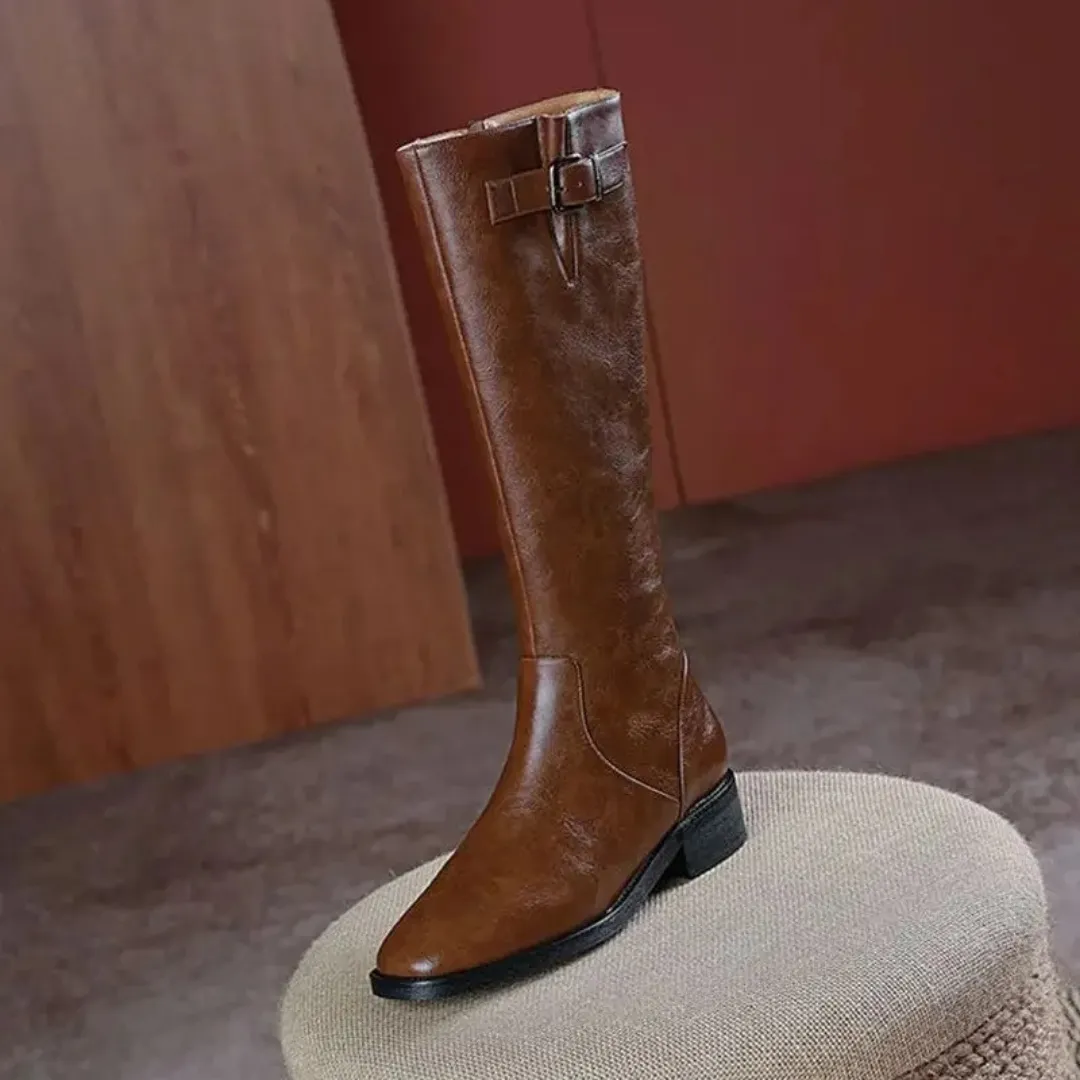 Mason | Women’s Retro Knee-High Boots – Chunky Heel Square Toe Style