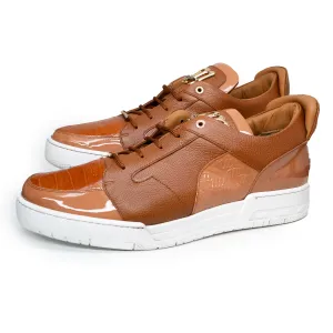 Mauri '8412' Two Tone Brown Alligator/Patent Leather Low Top Sneakers