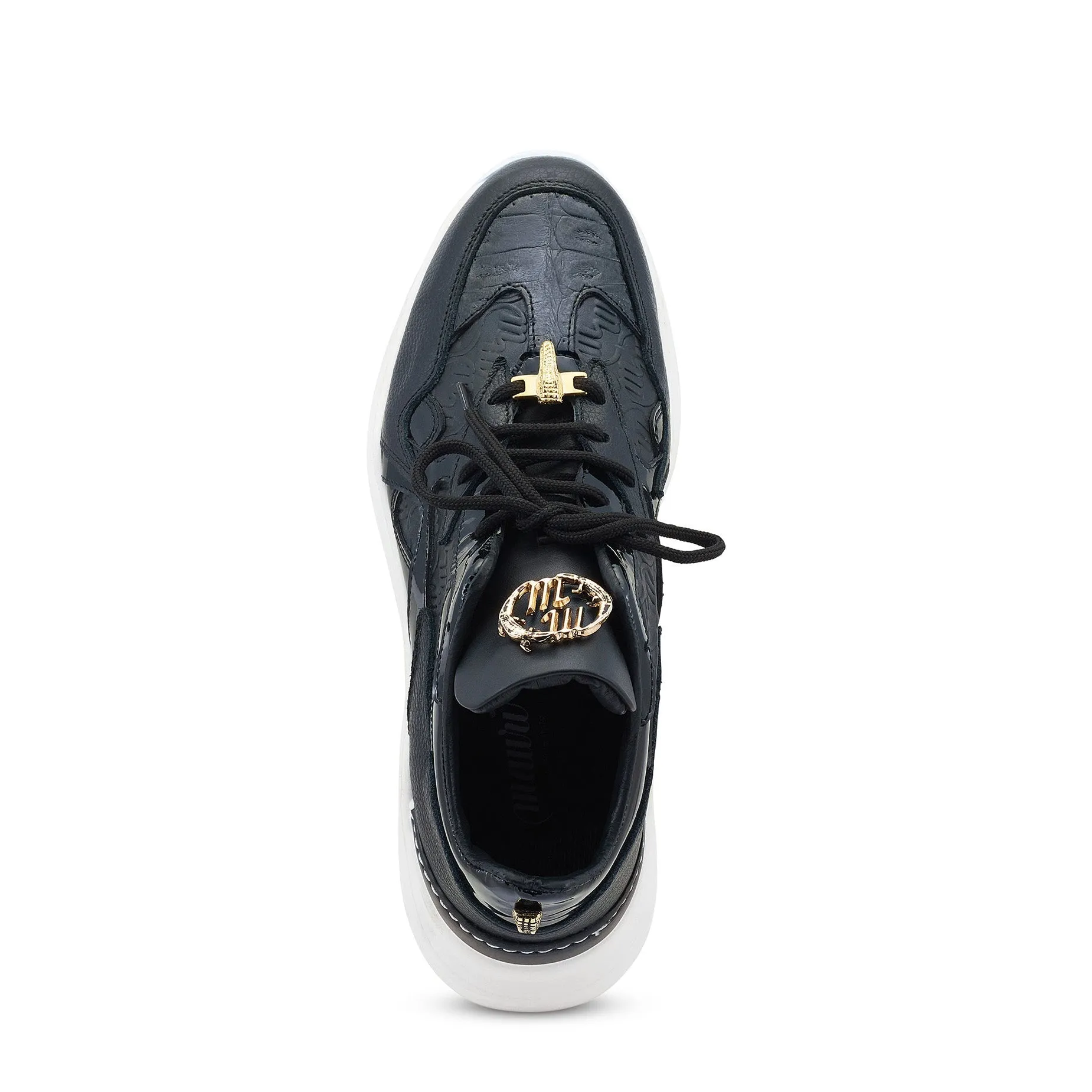 Mauri Swift in Black Mens Exotic Crocodile / Nappa & Patent Leather Casual Sneakers