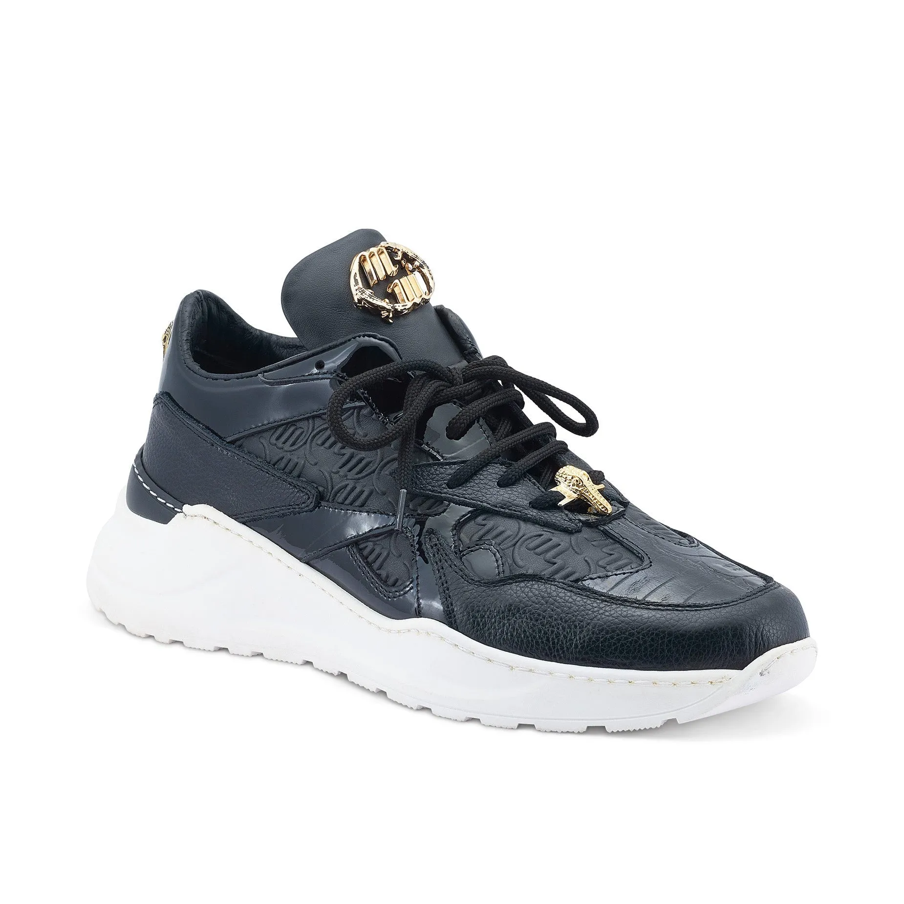 Mauri Swift in Black Mens Exotic Crocodile / Nappa & Patent Leather Casual Sneakers