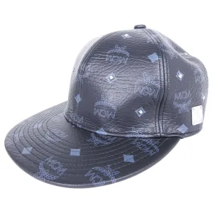 MCM Monogram Black and Gold Leather Strapback Cap
