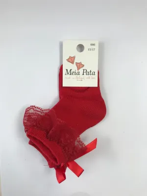 Meia Pata Red Lace & Satin Bow Knee High Socks