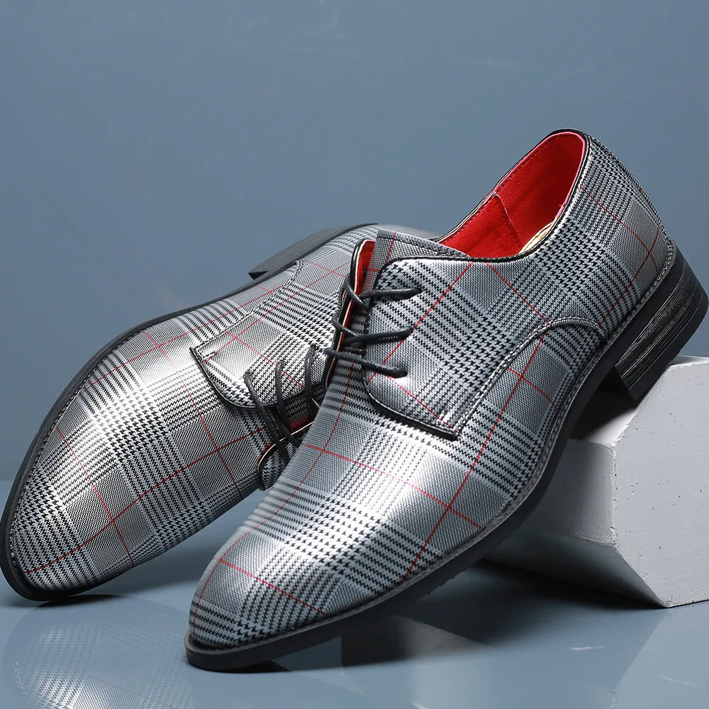 Men's Fashion Business Casual All-match Leather Shoes Lace-up Stripes
