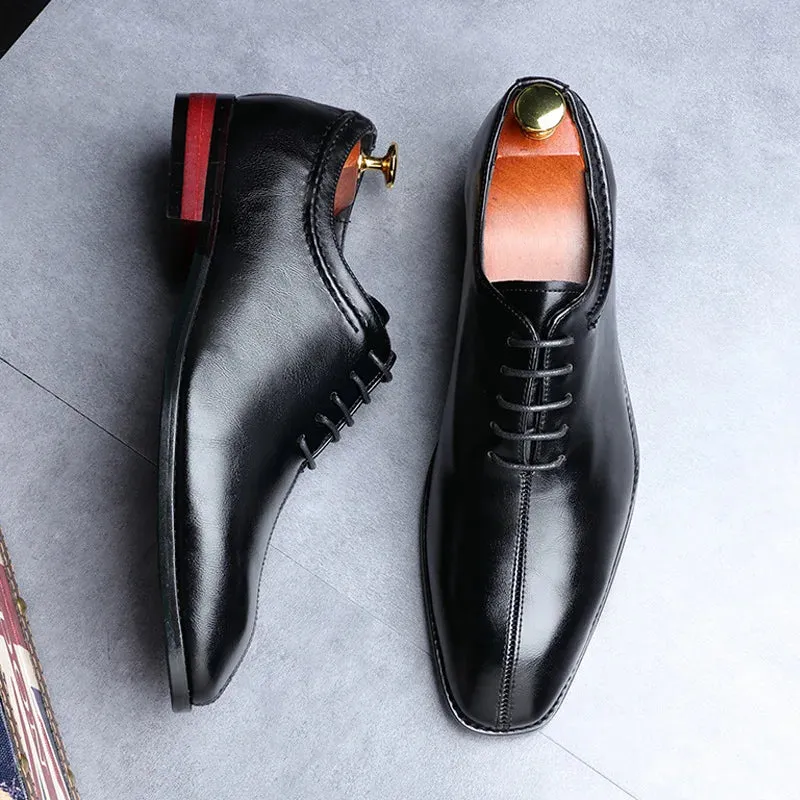 Men’s Leather Shoes | Classic Square Toe Business & Wedding Shoes