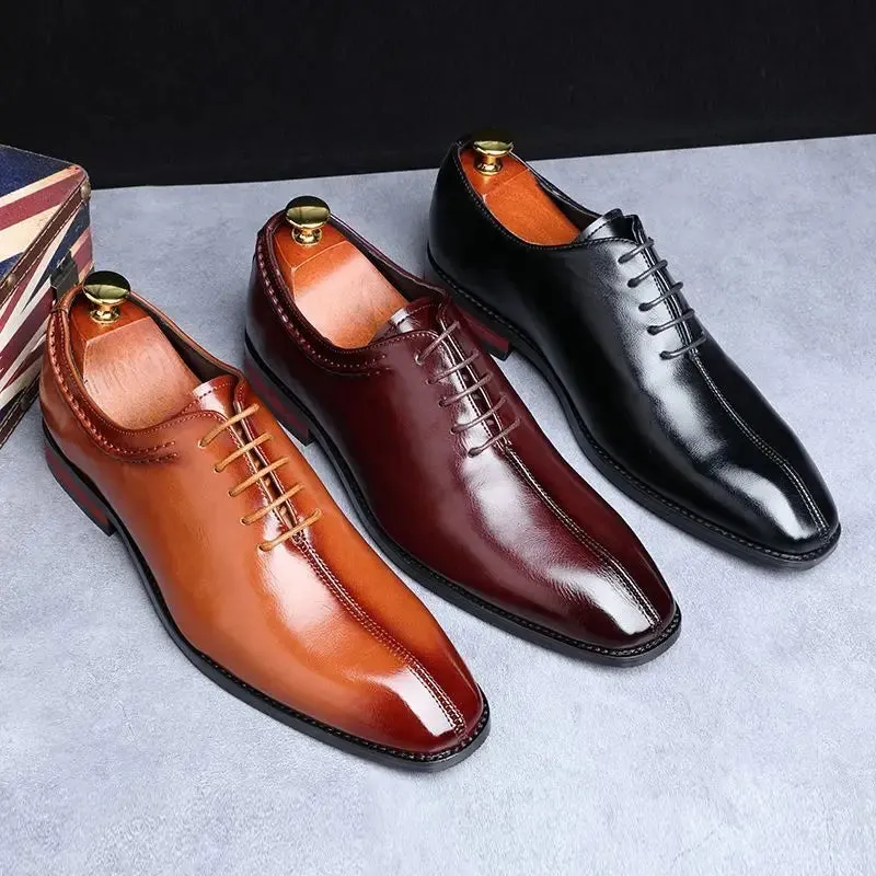 Men’s Leather Shoes | Classic Square Toe Business & Wedding Shoes