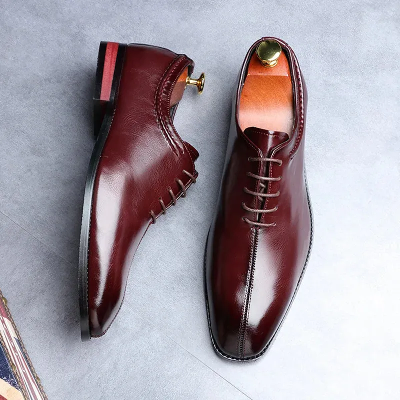 Men’s Leather Shoes | Classic Square Toe Business & Wedding Shoes