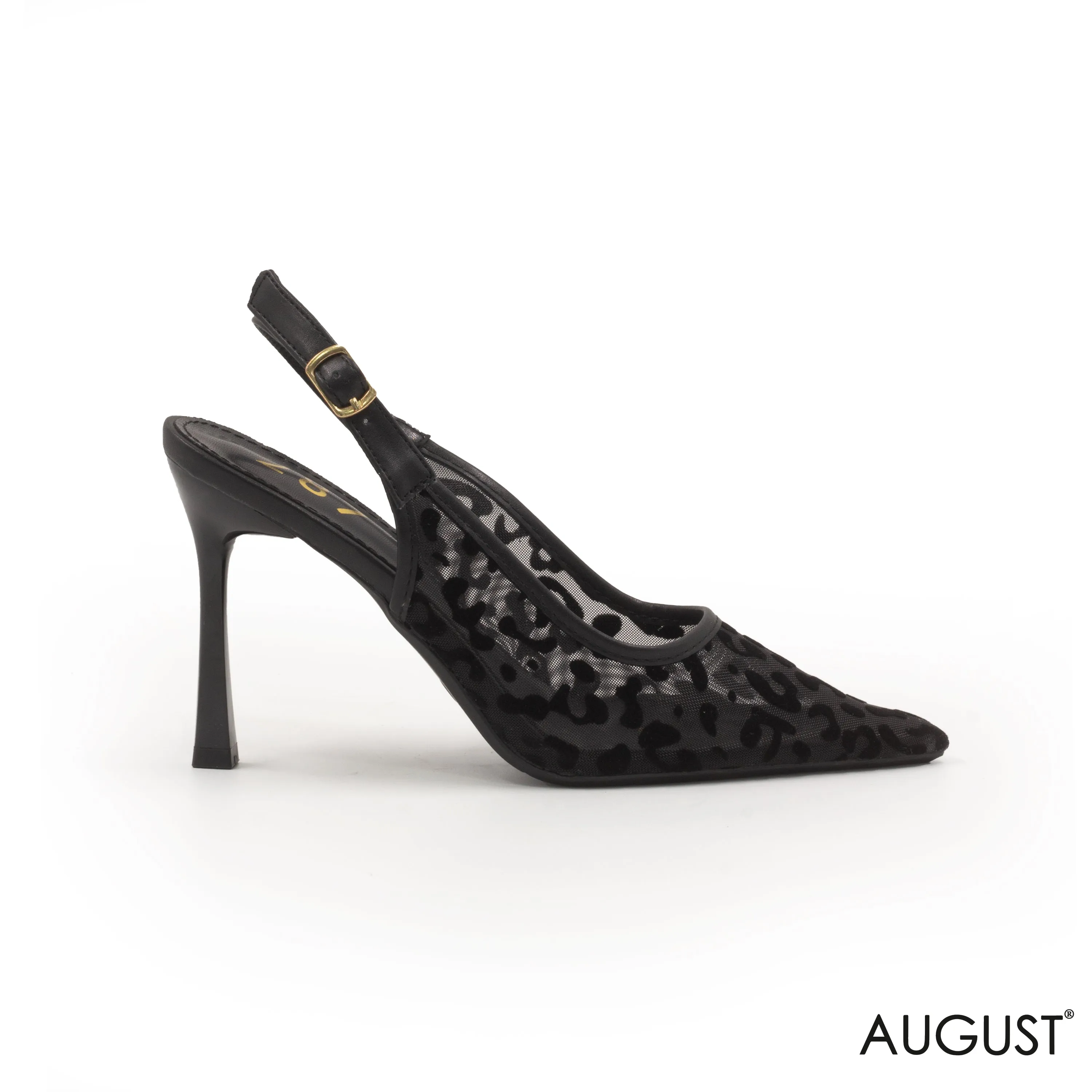 MESH SLINGBACK HEEL WITH LEOPARD PRINT