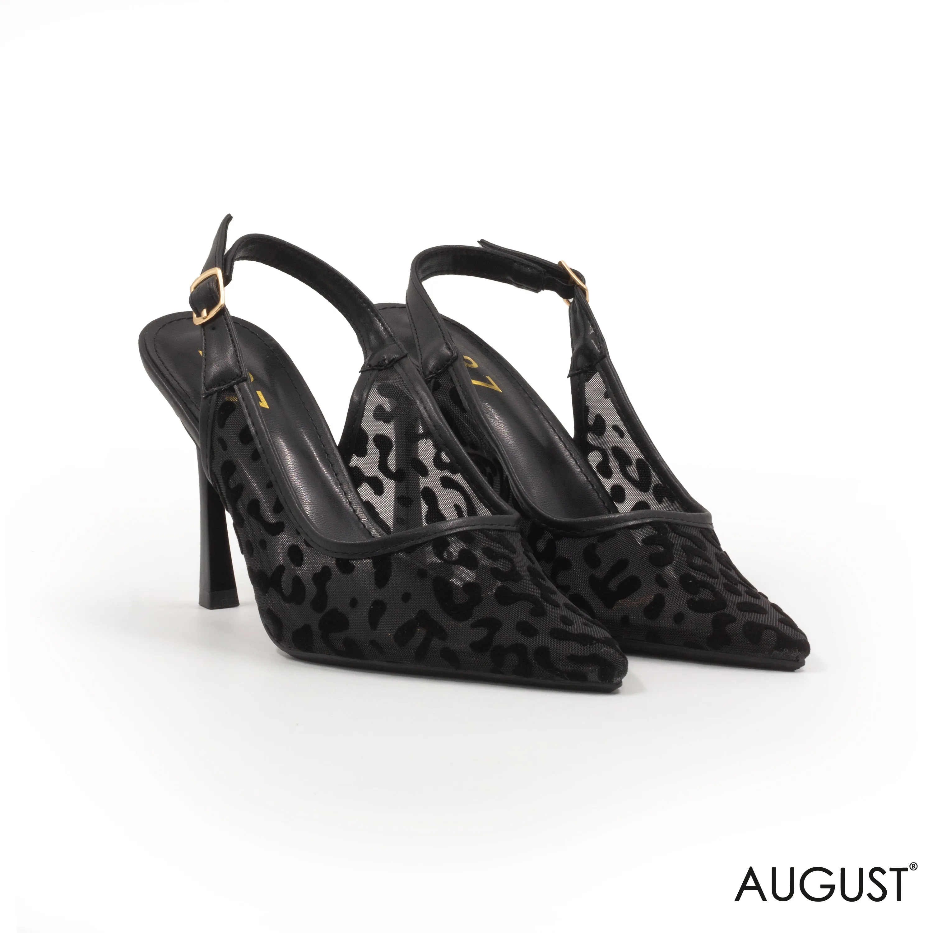 MESH SLINGBACK HEEL WITH LEOPARD PRINT