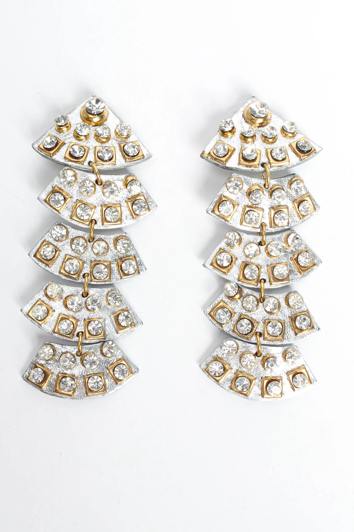 Metallic Leather Geo Rhinestone Earrings