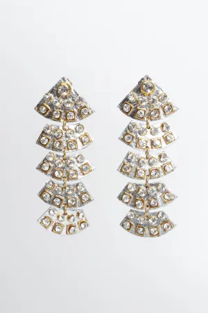 Metallic Leather Geo Rhinestone Earrings