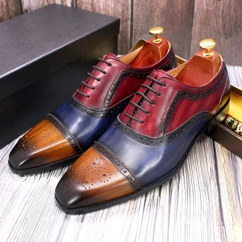Mixed Color Oxford Cowhide Men Dress Shoes