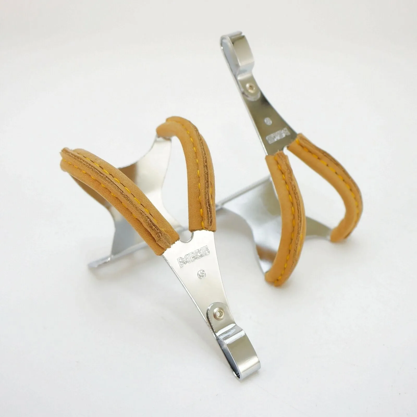 MKS Bike Bicycle Cycling Toe Clip Steel with Brown Leather L/M/S  Fixed Gear