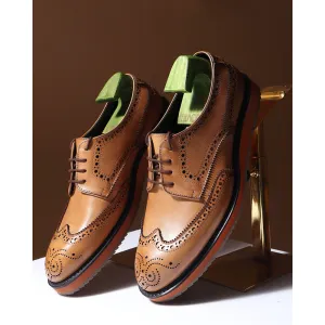 Mustard Tan Patina Extralight Mirror Glossed Wingtip Sporty Derby