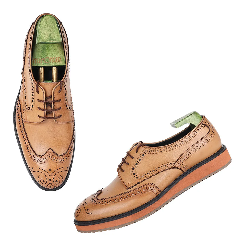 Mustard Tan Patina Extralight Mirror Glossed Wingtip Sporty Derby