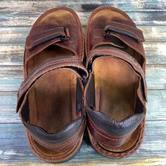 Naot Lappland Mens Size 13M Casual Sandal Brown Leather 2 Hook &amp; Loop Straps
