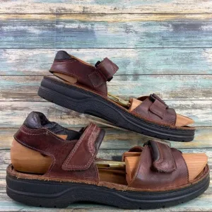 Naot Lappland Mens Size 13M Casual Sandal Brown Leather 2 Hook &amp; Loop Straps