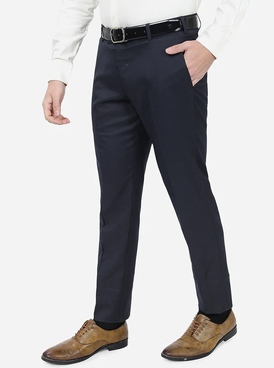 Navy Blue Checked Super Slim Fit Formal Trouser | JadeBlue