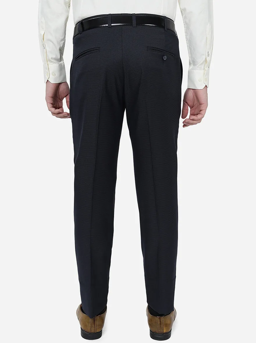 Navy Blue Checked Super Slim Fit Formal Trouser | JadeBlue