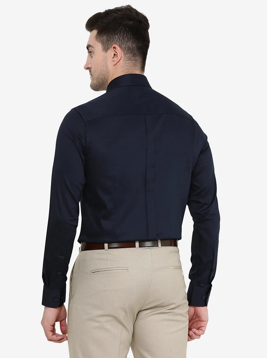 Navy Blue Solid Slim Fit Formal Shirt | JadeBlue