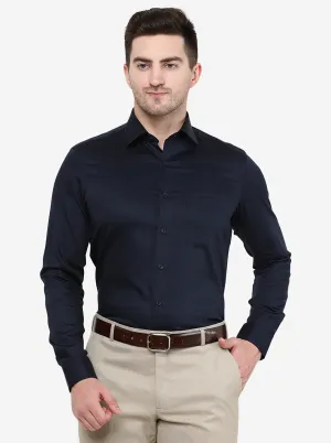 Navy Blue Solid Slim Fit Formal Shirt | JadeBlue