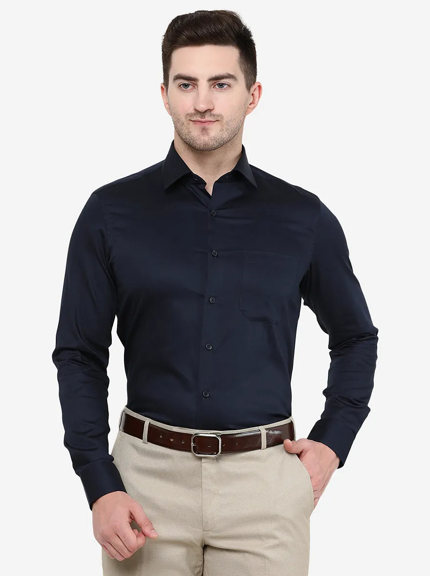 Navy Blue Solid Slim Fit Formal Shirt | JadeBlue