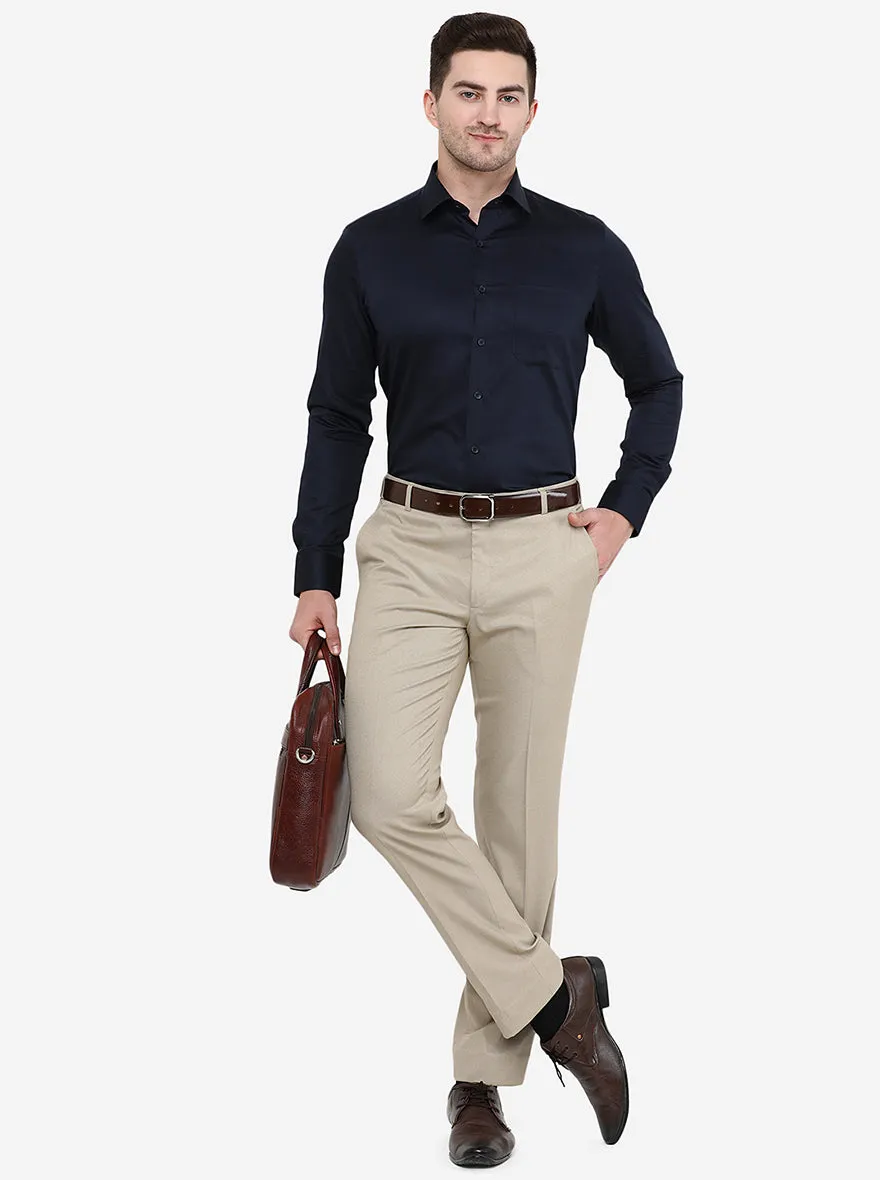 Navy Blue Solid Slim Fit Formal Shirt | JadeBlue