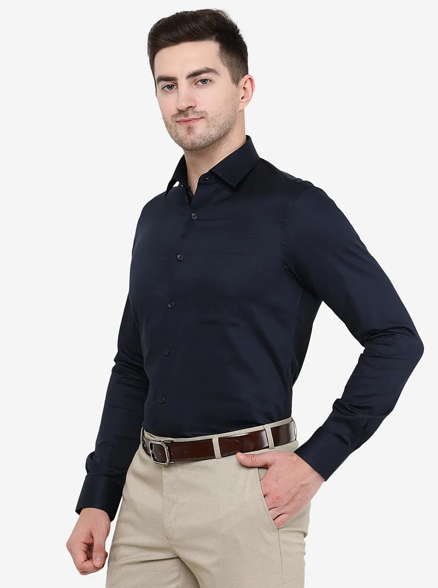 Navy Blue Solid Slim Fit Formal Shirt | JadeBlue
