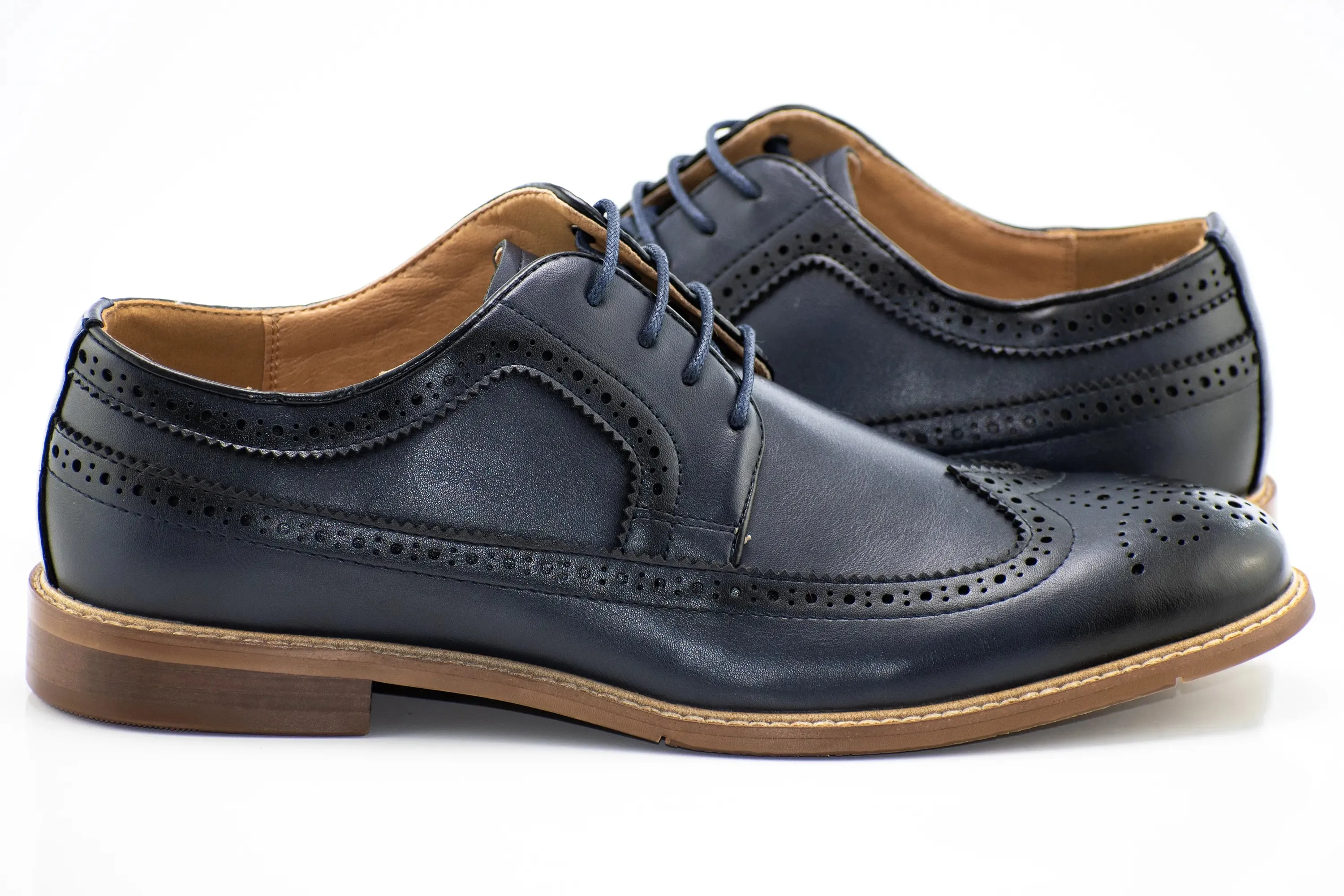 Navy Wingtip Lace-Up Dress Shoes