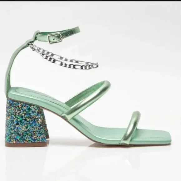NEW FREE PEOPLE Parker Chain Heel / Lime Metallic Strappy Shoe size Euro…​