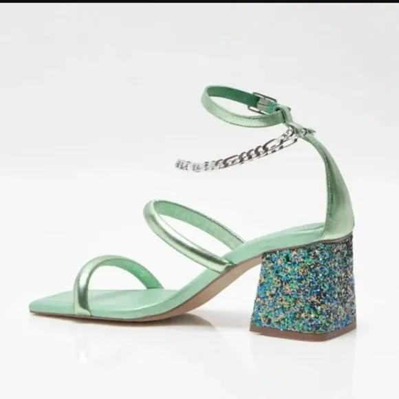 NEW FREE PEOPLE Parker Chain Heel / Lime Metallic Strappy Shoe size Euro…​