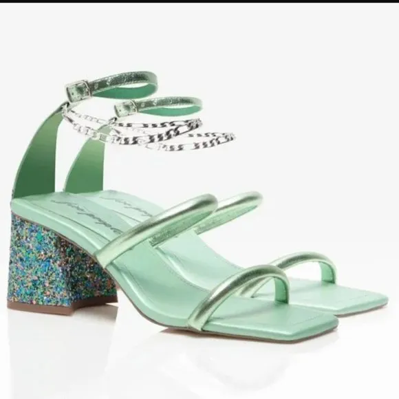 NEW FREE PEOPLE Parker Chain Heel / Lime Metallic Strappy Shoe size Euro…​